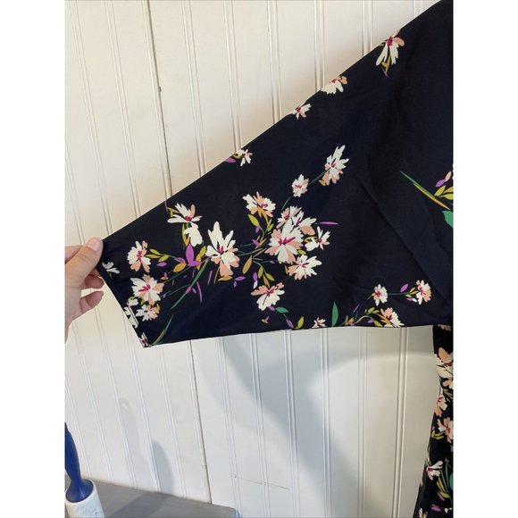 Soprano Mini Dress Womens Small Navy Floral V Neck 3/4 Sleeves Bohemian 109 - Picture 3 of 9